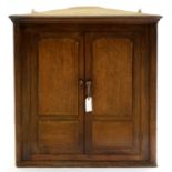 A VICTORIAN OAK CORNER CUPBOARD WITH PANELLED DOORS, 79CM H; 77 W X 33CM Scuffs and scratches
