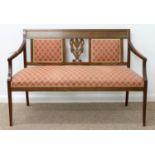 A NORTHERN EUROPEAN MAHOGANY SETTEE IN NEO CLASSICAL STYLE, EARLY 20TH C,  THE TWIN PADDED BACK