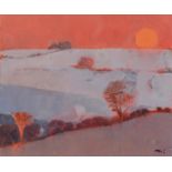MICHAEL COOPER NEAC (1941-) - WINTER SUNSET, SIGNED, OIL ON BOARD, 10 X 20CM PROVENANCE: RUFFORD