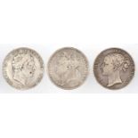 UNITED KINGDOM SILVER COINS. CROWN 1819, 1821 AND 1844