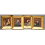 BRITISH SCHOOL, 19TH CENTURY HUMOROUS PORTRAITS OF GENTLEMEN,  A SET OF FOUR, WATERCOLOUR, 30 X 10CM