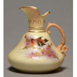 A LOCKE & CO WORCESTER PEAR SHAPED EWER, C1902-14, PAINTED WITH A BIRD ON A RAISED GILT BRANCH, ON