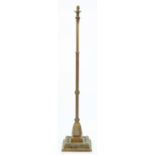 A BRASS COLUMNAR TELESCOPIC OIL LAMP, ADAPTED, EARLY 20TH C, 180CM H FULLY EXTENDED Marks, scuffs