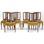 A SET OF SIX MAHOGANY DINING CHAIRS, EARLY 20TH C, ON SQUARE TAPERING LEGS, INCLUDING ONE ELBOW