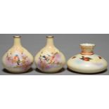 ONE AND A PAIR OF LOCKE & CO WORCESTER VASES, C1902-04, PAINTED WITH BIRDS ON A RAISED GILT BRANCH