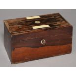 A VICTORIAN ROSEWOOD STATIONERY BOX, MID 19TH C, THE LID WITH TWO LETTER SLOTS, 22.5CM L Slightly