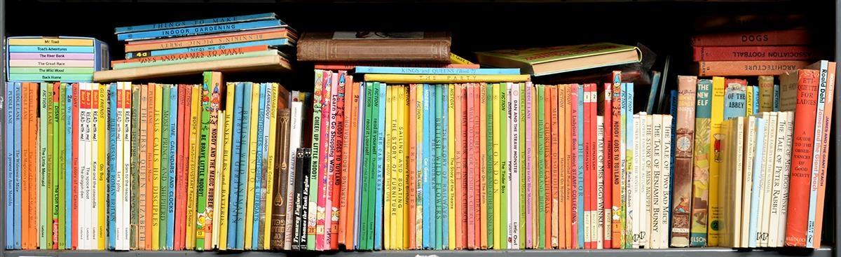 TEN SHELVES OF MISCELLANEOUS BOOKS, LITERATURE, FICTION AND CHILDREN’S BOOKS, INCLUDING LADYBIRD,