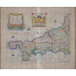 RICHARD BLOME - CORNWALL, DOUBLE PAGE ENGRAVED MAP WITH MARGINS, 1673 OR LATER, HAND COLOURED, 29.