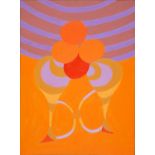 MORRIS CHADKA (FL. 20TH C) - COMPOSITION IN RED ORANGE AND VIOLET, SIGNED AND DATED MARCH 1981