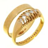 AN 18CT GOLD WEDDING RING, LONDON 1961 AND A DIAMOND RING, IN 18CT GOLD, CHESTER 1918, 5.5G, SIZES L