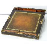 A VICTORIAN MARBLE WOOD WRITING BOX, C1870, BRASS LINE INLAID WITH BRASS MOULDINGS, HAVING FITTED