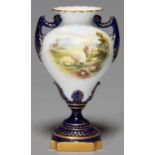 A ROYAL WORCESTER TWO HANDLED OGEE VASE, 1898, PAINTED BY E. SALTER, SIGNED, WITH SHEEP IN A