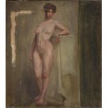 ELLA COATES (1884-1937) - STANDING FEMALE NUDE, OIL ON CANVAS, 51 X 45CM, UNFRAMED Much dirt,