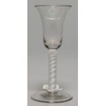 AN ENGLISH WINE GLASS, C1770, THE BELL SHAPED BOWL ON DOUBLE SERIES OPAQUE TWIST STEM AND CONICAL