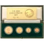 GOLD COINS. UNITED KINGDOM, FIVE POUNDS - HALF SOVEREIGN PROOF SET 1980, CASED (4) As stuck
