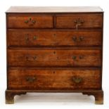 A GEORGE III CROSSBANDED MAHOGANY CHEST OF DRAWERS ON BRACKET FEET, 96CM H; 98 X 51CM Numerous chips