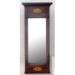 A MAHOGANY, SATINWOOD AND PENWORK PIER GLASS, PROBABLY SCANDINAVIAN, 19TH C, WITH PIERCED BRASS