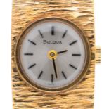 A BULOVA 9CT GOLD LADY'S WRISTWATCH, BARK TEXTURED, 153MM L, LONDON 1971, 33.5G Movement in