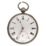 AN ENGLISH SILVER VERGE WATCH, W & A CHRISTEY 88 WHITECHAPEL HIGH STREET, WITH ENAMEL DIAL, 54MM,