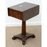 A VICTORIAN MAHOGANY DROP LEAF WORK TABLE, C1850, FITTED WITH DRAWERS AND OPPOSING BLIND DRAWERS,