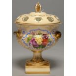 A COPELAND AND GARRETT YELLOW GROUND BONE CHINA POT POURRI VASE AND COVER, 1833-47, PAINTED TO