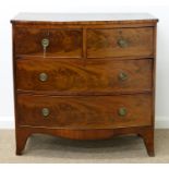 A VICTORIAN MAHOGANY BOW FRONTED CHEST OF DRAWERS, C1840, ON BRACKET FEET, 88CM H; 49 X 89CM Top and