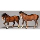 TWO BESWICK HORSES - STOCKY JOGGING MARE, THIRD VERSION (BROWN) AND MARE (FACING LEFT, BROWN), 15