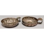 TWO FRENCH SILVER WINE TASTERS, POST 1838, ONE ENGRAVED B BOUCHACOUR, APPROX 78 AND 85MM DIAM,