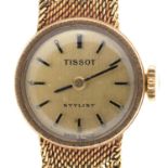 A TISSOT 9CT GOLD LADY'S WRISTWATCH, 17MM, MESH BRACELET AND MAKER'S CLASP, LONDON 1970, 19.2G