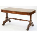A GEORGE IV ROSEWOOD LIBRARY TABLE, C1825, THE OBLONG TOP FINELY INLAID WITH A WIDE BORDER OF