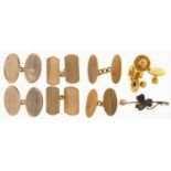 THREE PAIRS OF 9CT GOLD CUFF LINKS, VARIOUS SIZES, ONE AND A PAIR OF 9CT GOLD DRESS STUDS, ONE