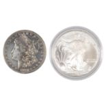 SILVER COINS. USA, DOLLAR 1921 AND FINE SILVER DOLLAR 2007