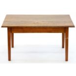 A CHERRY WOOD OCCASIONAL TABLE WITH BOARDED ELM TOP, 48CM H; 91 X 51CM Wooden top slightly warped,