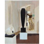 MODERN BRITISH SCHOOL, INTERIOR WITH SCULPTURE, OIL ON BOARD, 36.5 x 29CM Good condition