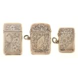 ONE EDWARDIAN AND THREE VICTORIAN SILVER VESTA CASES, APRROX 36-46MM H, VARIOUS MAKERS AND DATES,