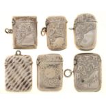 SIX VICTORIAN-GEORGE V SILVER VESTA CASES, VARIOUS SIZES AND MAKERS, 3 OZ As a lot, in good