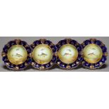 A SET OF FOUR AYNSLEY COBALT GROUND ICHTHYOLOGICAL PLATES, C1910, DECORATED AFTER R J KEELING,