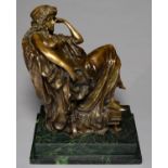 A BRONZE SCULPTURE OF A SEMI NAKED WOMAN, LATE 20TH C, INDISTINCTLY SIGNED IN THE MAQUETTE, ON