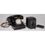 A BRITISH BLACK BAKELITE TABLE TELEPHONE, MODEL 164, 1956 AND SEPARATE MAGNETO AND CONNECTION BOX (