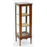 AN EDWARDIAN MAHOGANY AND LINE INLAID SQUARE PILLAR SHAPED DISPLAY CABINET, 102CM H; 34 X 34CM Minor