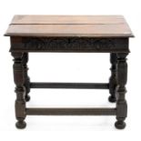 A VICTORIAN CARVED AND TURNED OAK SIDE TABLE, 82CM H; 98 X 72CM Top with some minor signs of old