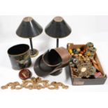 MISCELLANEOUS ITEMS INCLUDING GILTWOOD PELMETS, COPPER COAL SCUTTLE, ETC