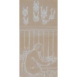 DOROTHIE FIELD (1915-1994) - CAFE TABLE, SIGNED, WHITE ON LIGHT BROWN PAPER, 31.5 X 15CM Good