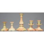 ONE AND TWO PAIRS OF LOCKE & CO WORCESTER CANDLESTICKS, C1902-14, MOULDED WITH LEAVES IN SHADED