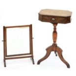 A FRENCH MAHOGANY WORK TABLE ON AN ASSOCIATED TRIPOD BASE, 72CM H; 41 X 30CM AND A CONTEMPORARY