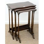 AN EDWARDIAN SERPENTINE MAHOGANY NEST OF TABLES, EARLY 20TH C, WITH MOULDED TOP, 72CM H; 35 X 55CM