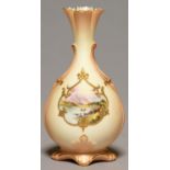 A LOCKE & CO WORCESTER VASE C1902-14, PAINTED WITH A LOCH SCENE IN RAISED GILT FRAME, ON SHADED