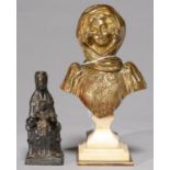 A FRENCH MINIATURE GILT BRONZE BUST OF AN ELEGANT YOUNG WOMAN, CAST FROM A MODEL BY EUGENE