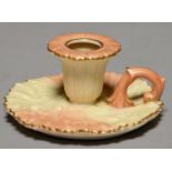 A LOCKE & CO WORCESTER CHAMBERSTICK, C1902-14, MOULDED WITH LEAVES, IN SHADED APRICOT, 5CM H,