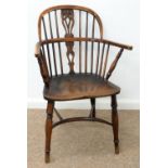 A VICTORIAN YEW WOOD WINDSOR CHAIR, EAST MIDLANDS REGION, C1840, WITH CRINOLINE STRETCHER AND ELM